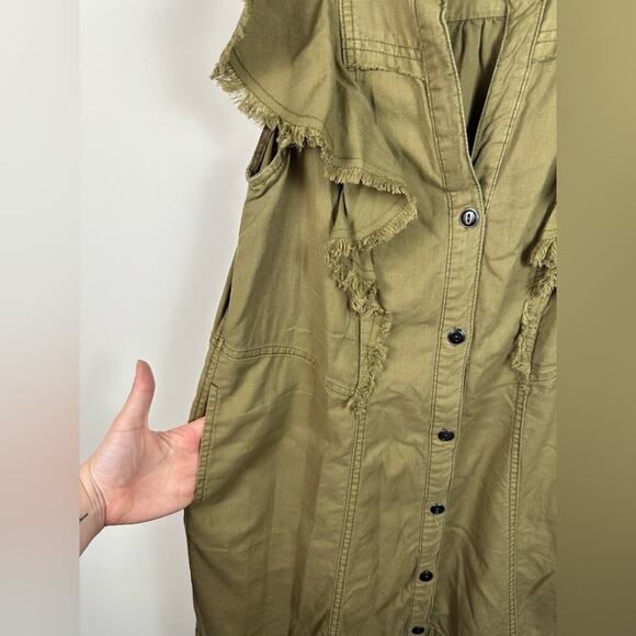 Anthropologie Pilcro Flutter-Sleeve Buttondown Tunic Dress Green Size XS EUC - Picture 5 of 8